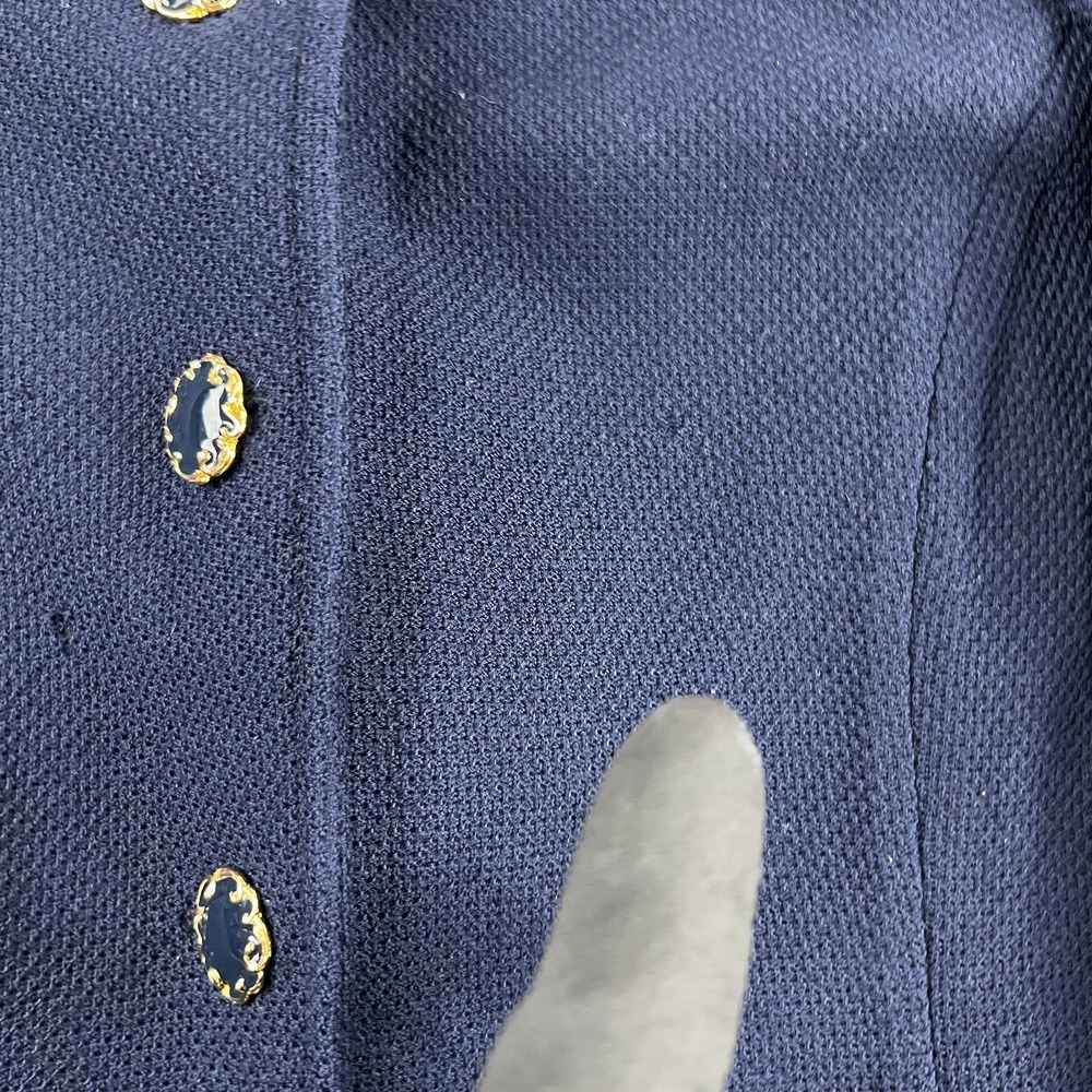 St John Collection Marie Gray Medium Women Santana Knit Blazer Navy Gold Buttons - Picture 7 of 12